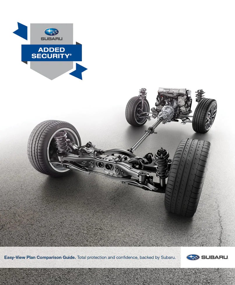The front of a Subaru Added Security brochure for easy-view plan comparison.