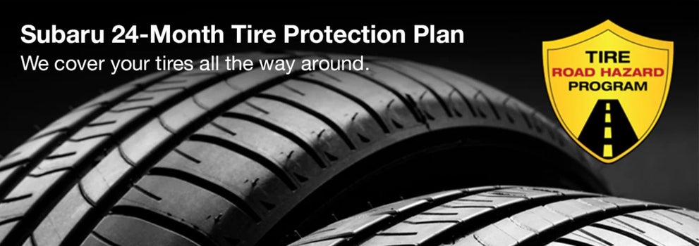 Subaru tire with 24-Month Tire Protection and road hazard program logo. | Competition Subaru of Smithtown in St James NY